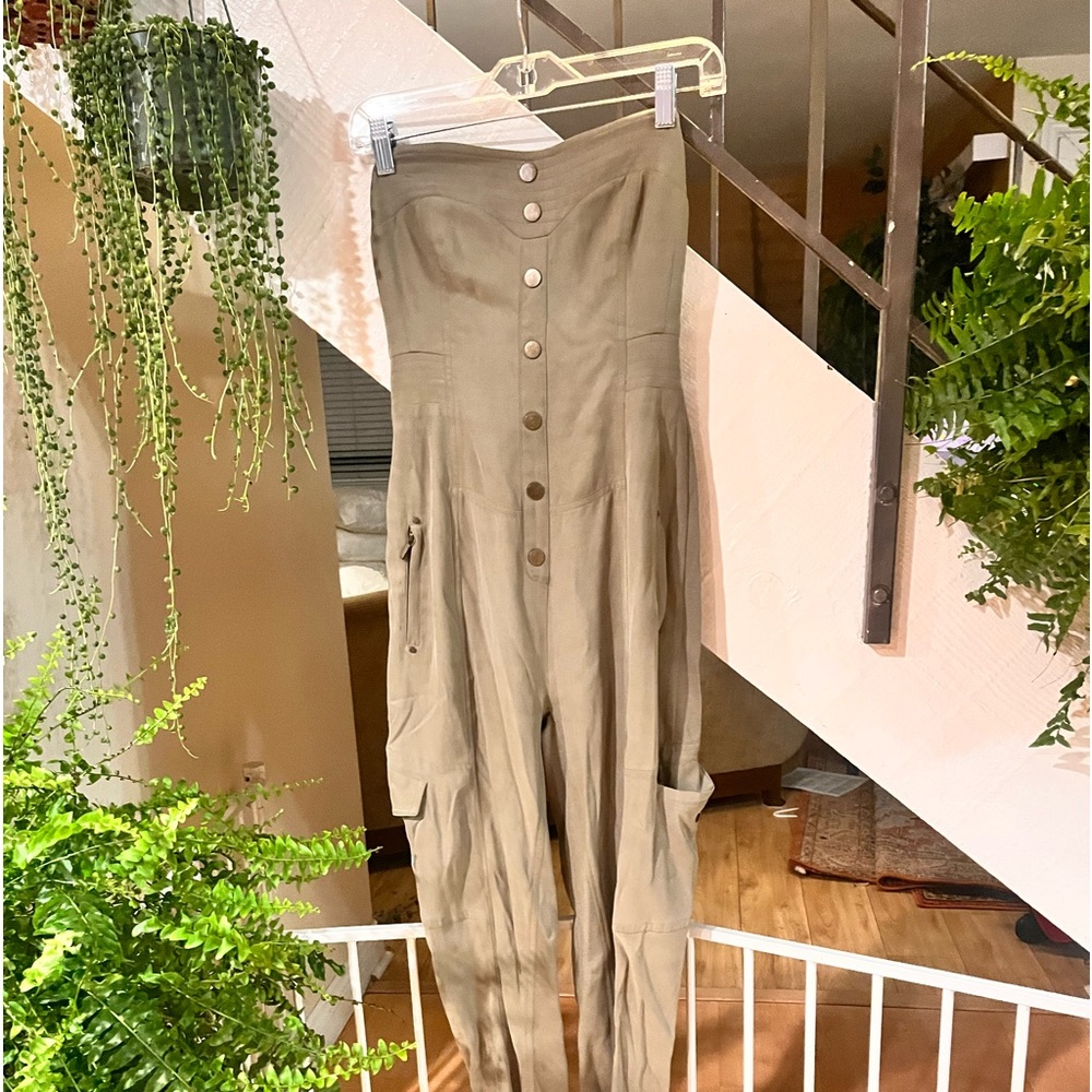 BEBE SIZE MEDIUM 100% SILK STRAPLESS JUMPSUIT BAM!!!!